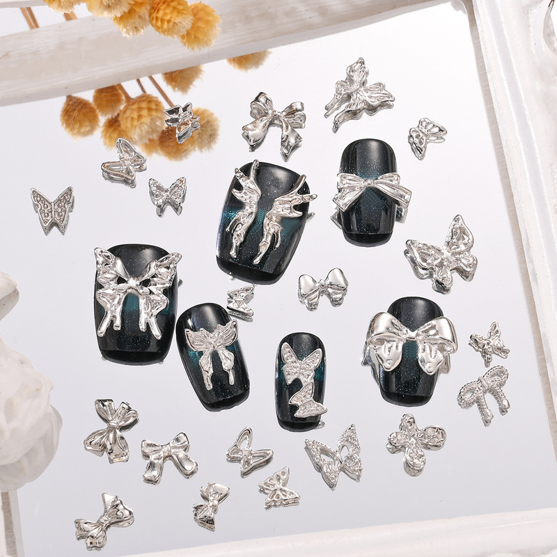 Cross-Border Butterfly Manicure Bow Manicure Small Butterfly Internet Celebrity Alloy Hollow Mini Nail Wearing Nail Accessories Factory
