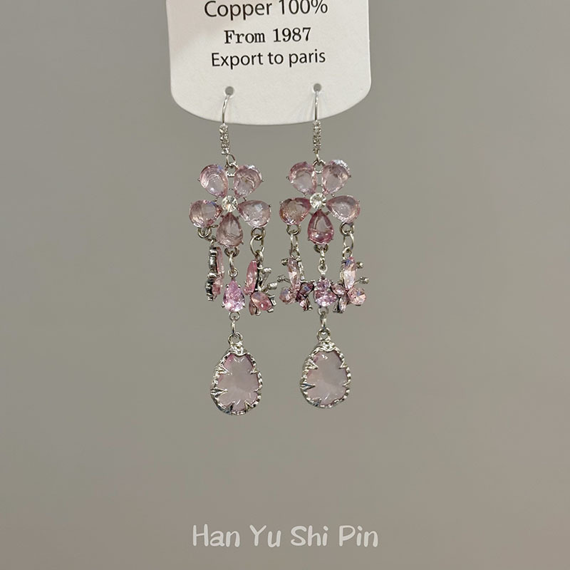 夏季新款紫色水晶蝴蝶花朵耳环时尚甜美轻奢温柔风高颜值水滴耳钩|undefined