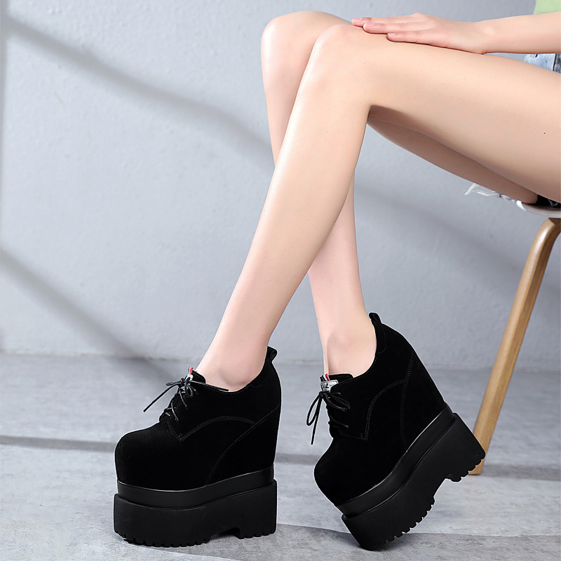 Giày cao gót nữ đế xuồng platform tăng chiều cao 18 cm — Màu đen