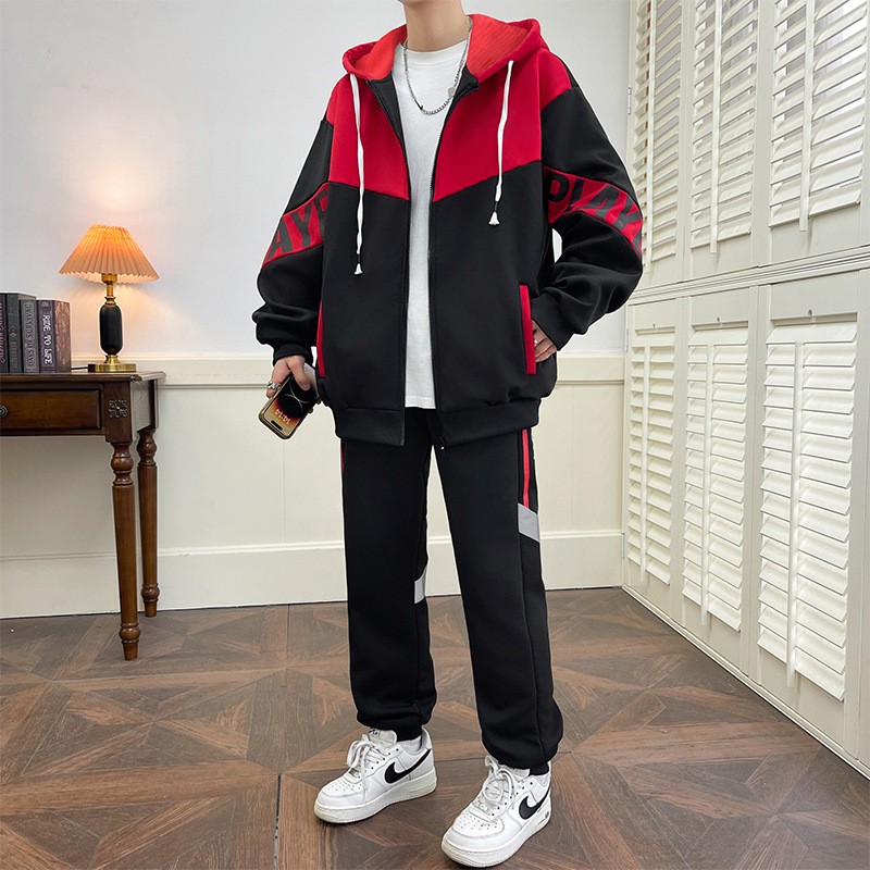 Primavera y otoño estilo americano inns set hombre puede agregar logotipo de patrón chaqueta guapo juvenil de moda ocio juego de dos piezas