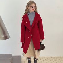 现货批发中大女童全羊毛双面呢大衣女童面料中长款100%毛呢外套