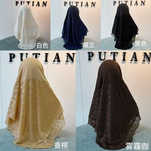 Double-Layer Ice Silk Jacquard Mesh Scarf Arabian Swallowtail Women's Monochrome Ethnic Hijab Versatile Long Scarf W010