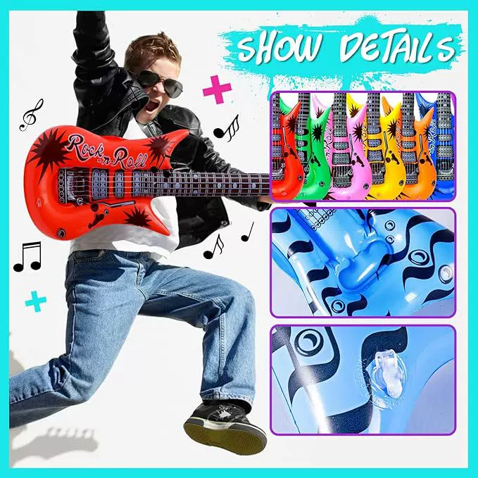 跨境PVC充气吉他乐器玩具节日舞台派对演出儿童娱乐互动道具吉他