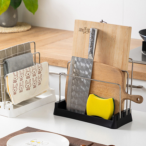 Kitchen adjustable storage rack, chopping board rack, knife holder, integrated rag sponge wiper, storage rack for cutting boards