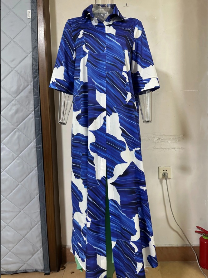 236g Weight Maxi Long Dress Dress Length Type Half Sleeve Sleeve Length Wholesale Women's Elegant Button Color Block Daily Turndown Half Sleeve Shirt Dress