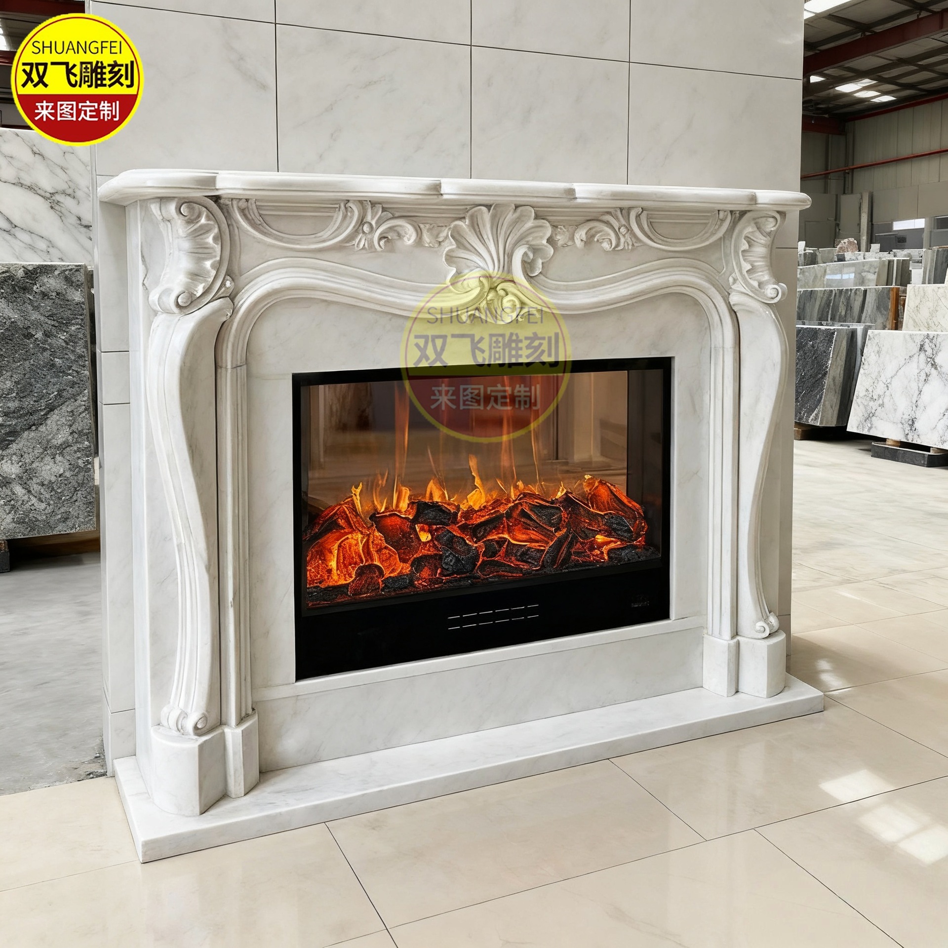 法式大理石壁炉石材壁炉架复古中古别墅客厅背景墙装饰定制厂家