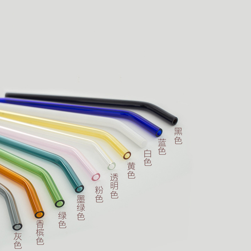 Paja de vidrio borosilicato al por mayor cabeza redonda tubo recto codo color tubo transparente jugo leche té café bebida paja