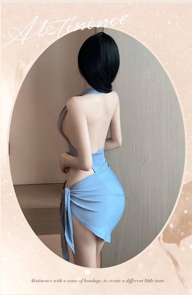 Women’s Halter Two-Way Hip Skirt Jumpsuit Lingerie Set in Sky Blue, One Size — detail image 7