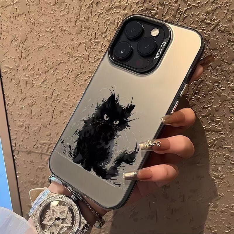 Nueva tinta gato negro para iPhone 16 funda para teléfono móvil Apple 15promax/14 Japón y Corea 13pro12 Europa y América