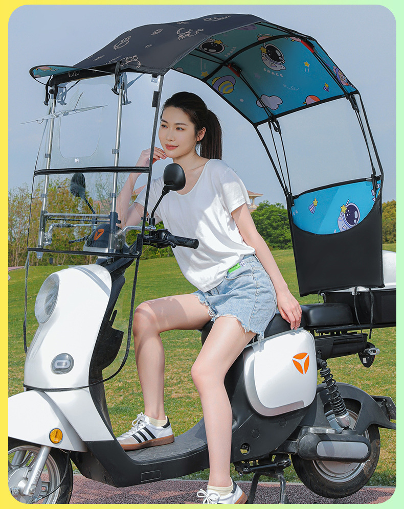 Electric Vehicle Fully Foldableing Awning New Retractable Fully Retractable Parasol Assembly-Free Awning Battery Vehicle Rain Umbrella