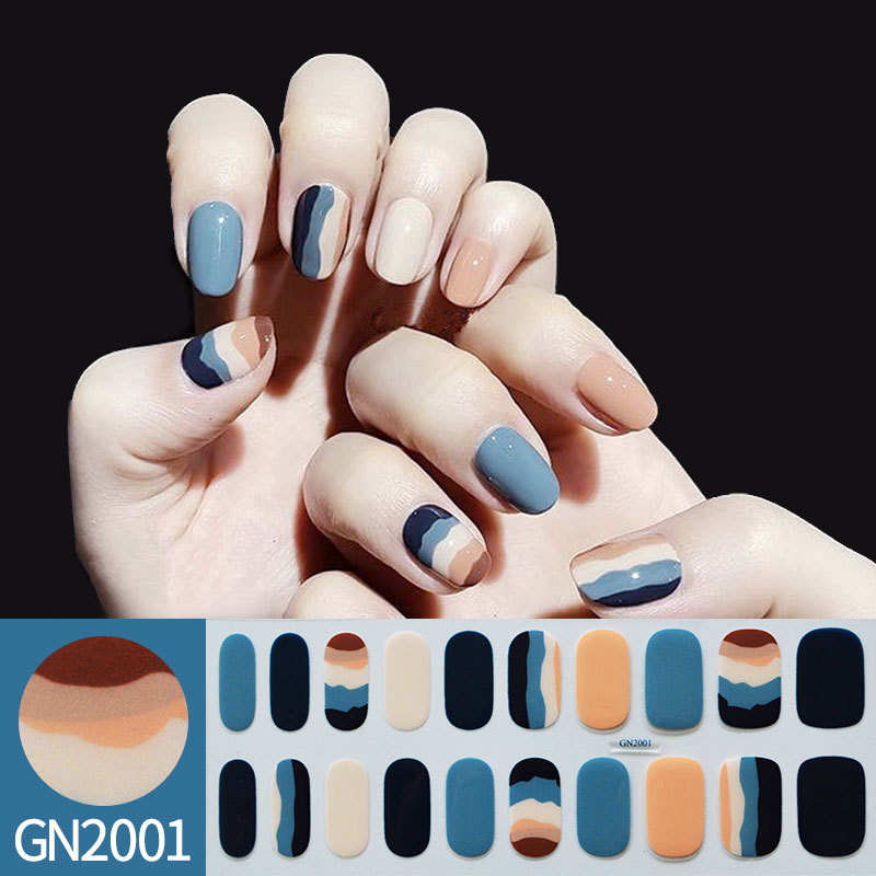 Ou Nai 20 refers to baking-free gel nail stickers Little Red Riding Book with simple grid line nail stickers a generation of hair