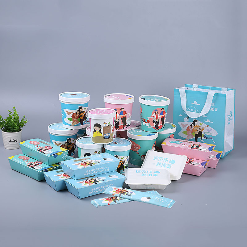 一次性餐盒牛皮纸粥桶外卖汤碗甜品炒酸奶粥打包盒带盖外卖打包袋