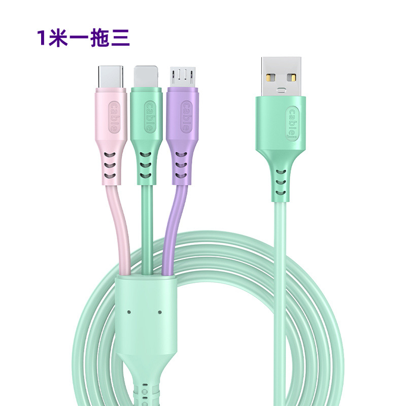 Tres-en-un cable de carga rápido del silicón líquido del cable de datos para Apple Android TYPE-C uno-a-tres cable de carga del teléfono móvil
