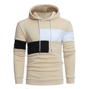 2024 Foreign Trade New Autumn and Winter Men's Fashion Color Block Sweatshirt European and American Men's Spliced Color Hoodie Cross-Border Hot Selling