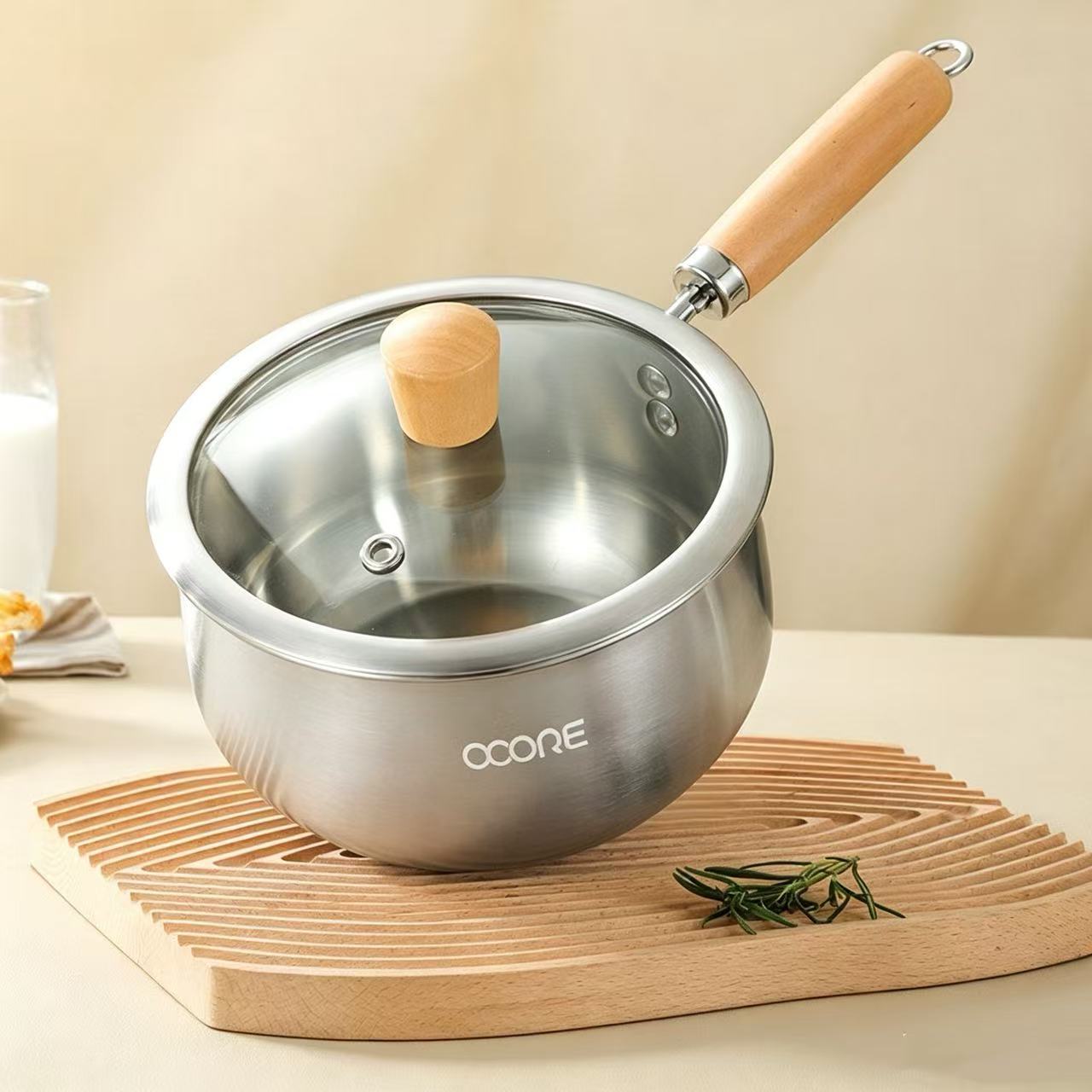 316 Stainless Steel Non-Coated Household Baby Food Supplement Cooking Pot, Small Milk Pot with Thickened Composite Bottom