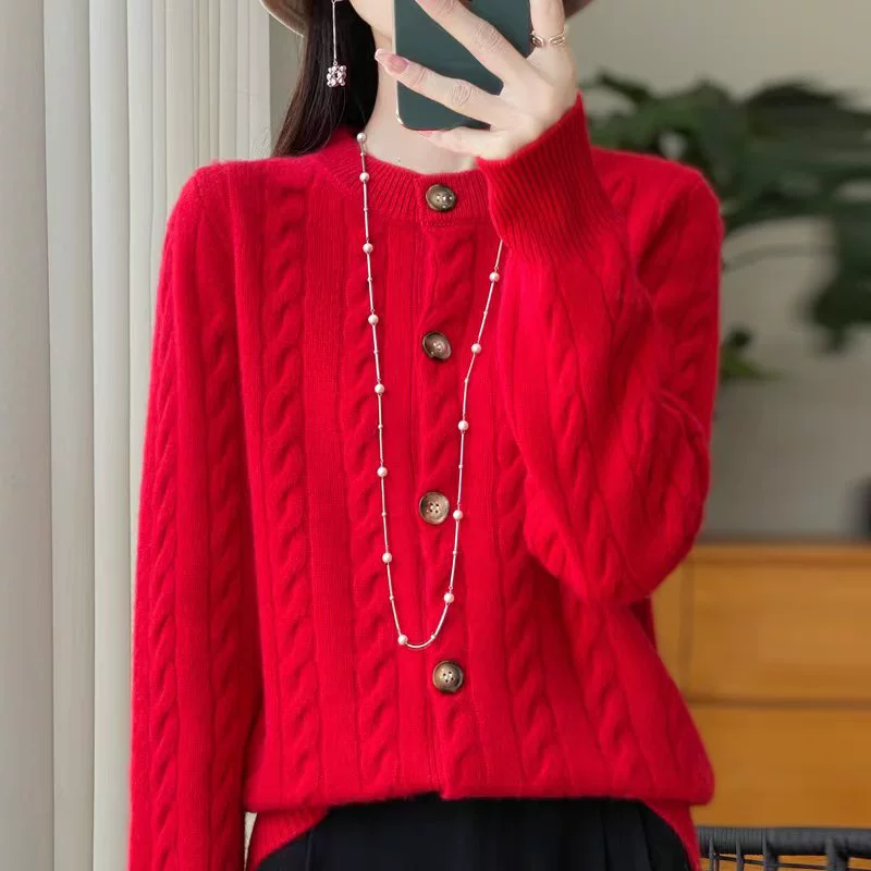 Шерстяной кардиган, свитер, куртка с круглым воротом, oversize