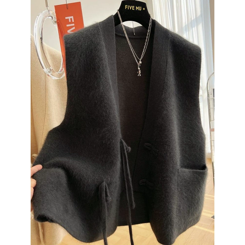 Очень большой размер 150kg европейский свитер без рукавов из флиса енота с смешанным воротником для женщин, многослойный жилет-кардиган с толстым покрытием живота