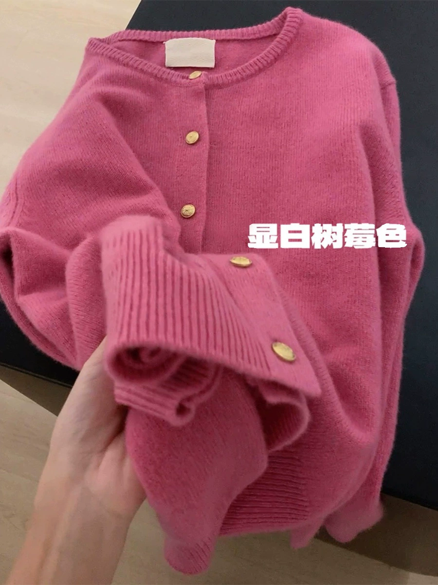 Knitted Cardigan Sweater Jacket, One Size Fits All, Raspberry Red and Blue, High-quality Style