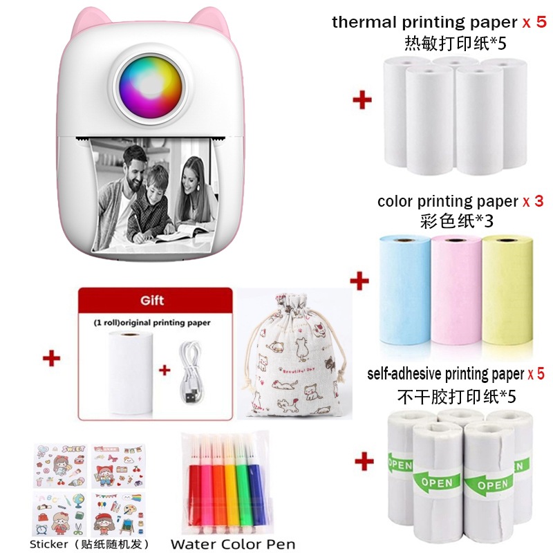 X2 핑크 [인쇄지 1롤 + 인쇄지 5롤 + 컬러지 3롤 + 스티커 5롤 + 수채화 펜 6개 + 스티커 + 천 가방]