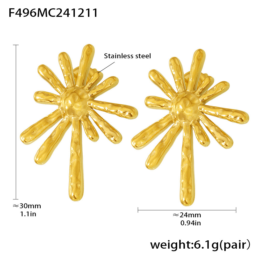 Stainless Steel Sunflower Radiant Earrings For Women Gold Style_voghion.com