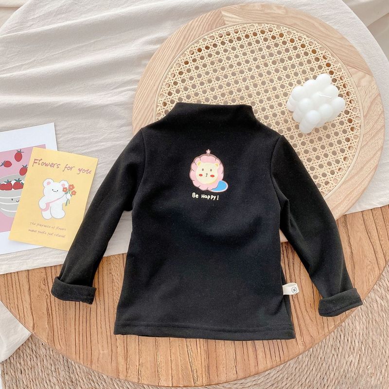 2022子供保温徳絨毛底シャツ秋冬服男女赤ちゃん純色tシャツ半高襟長袖上着|undefined