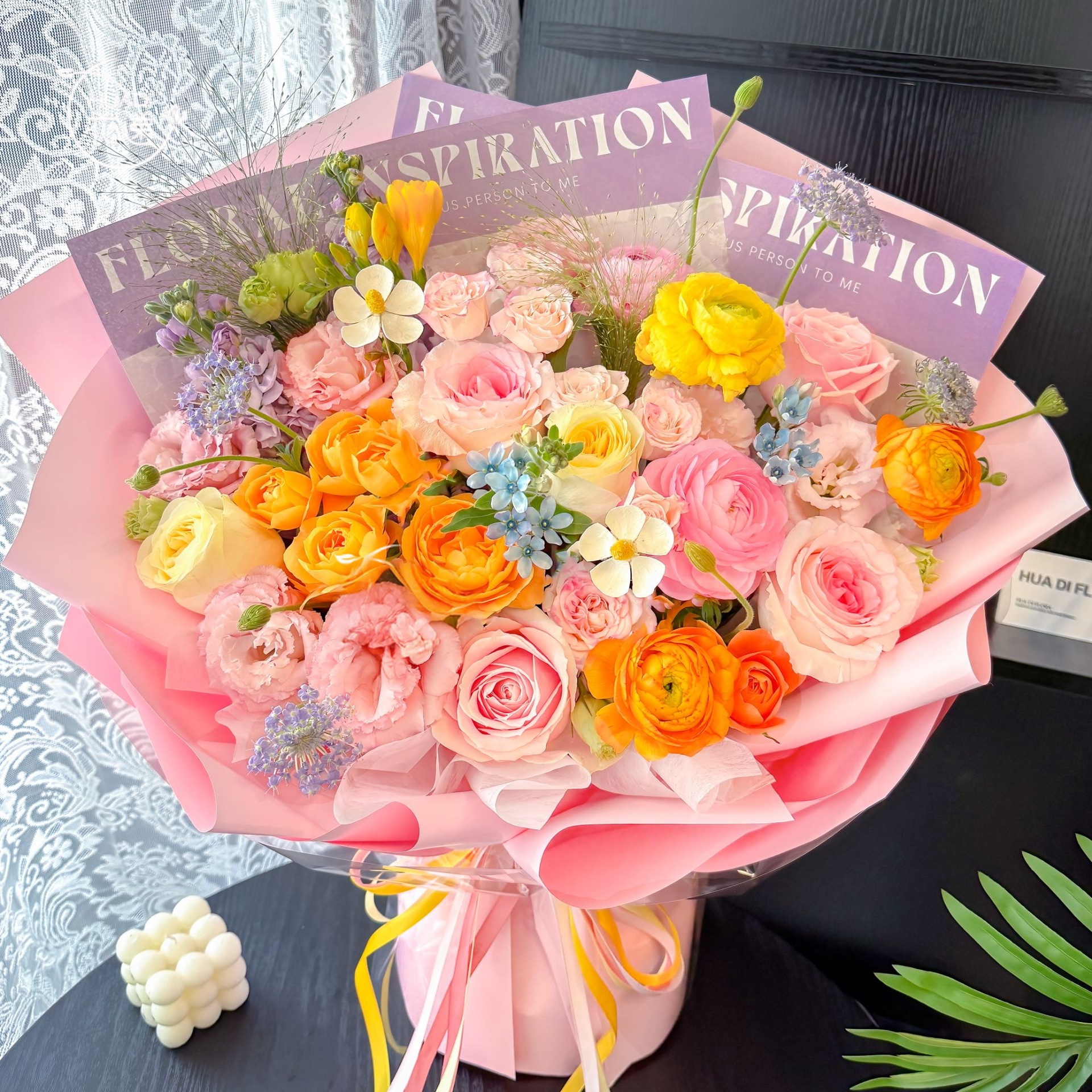 [핑크 스윗하트] 스노우 마운틴 로즈 믹스와 퍼플 로즈 피오니 믹스