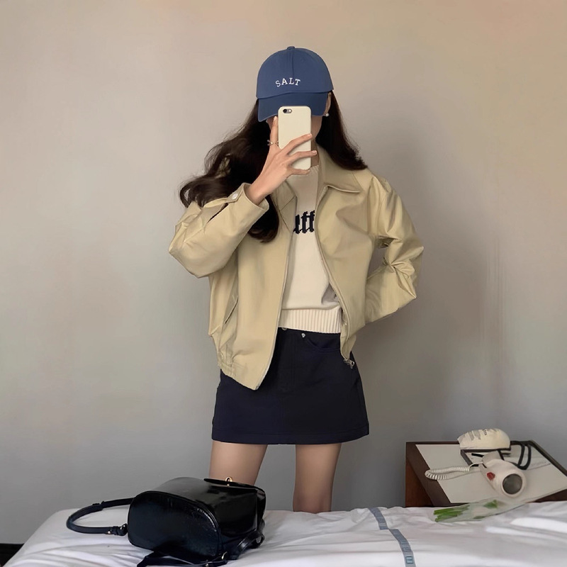 短款工装外套女2025秋季新款高级感小个子休闲宽松翻领棒球服夹克|undefined