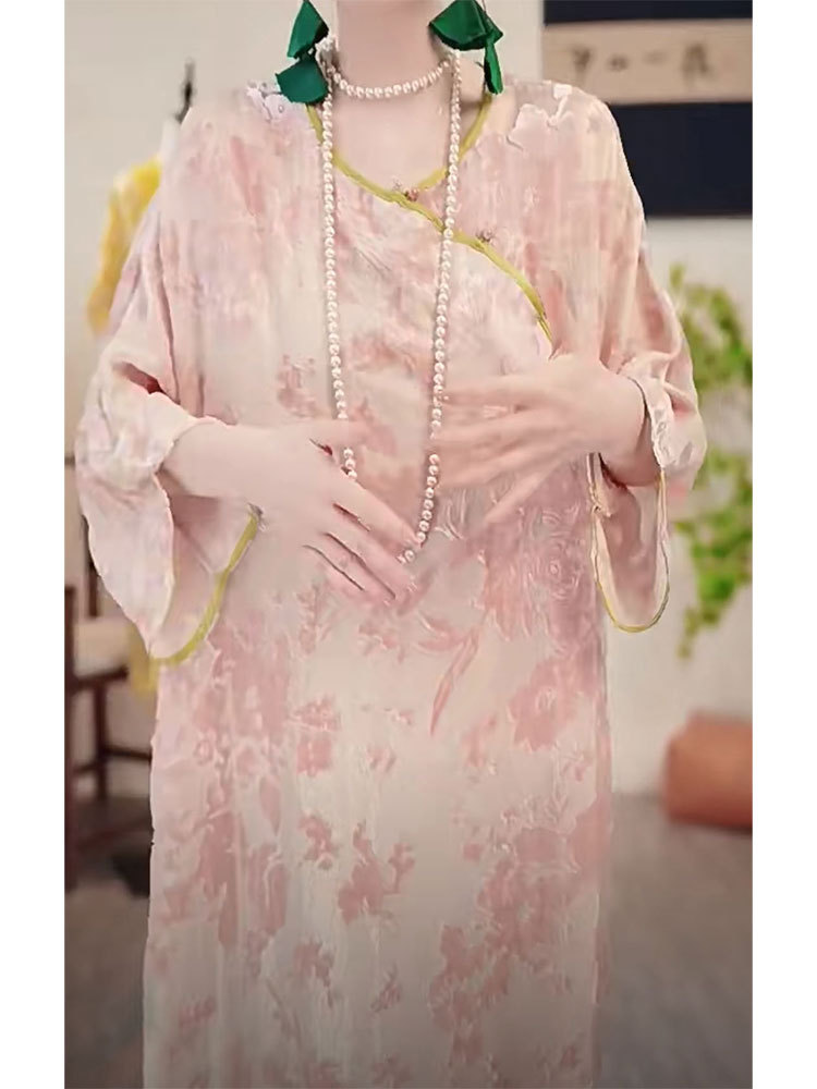 12815 spring jacquard pink New Chinese style improved cheongsam retro Chinese style elegant dress