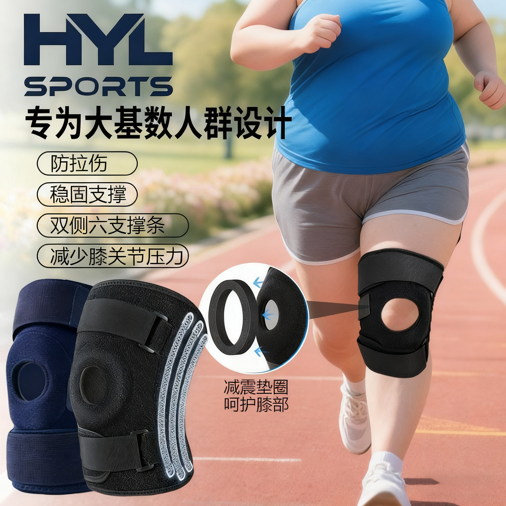 Extra Large Sports Knee Pads for Hiking and Running, Joint Support, Suitable for Large Sizes, Prevents Strain and Protects the Patella
