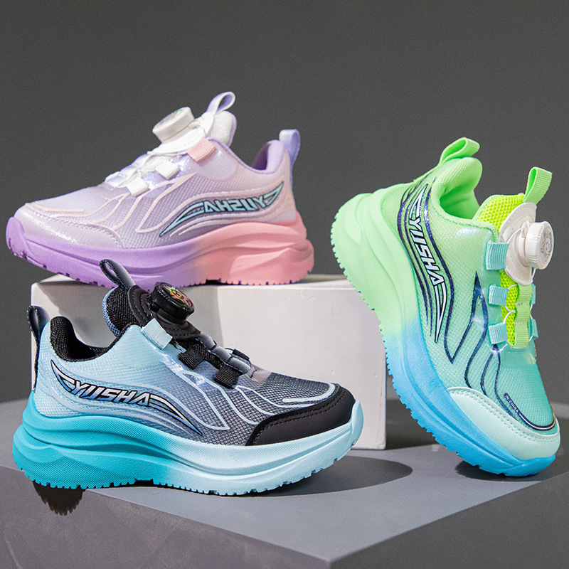 Children's Basketball Shoes Boys' Sports Shoes 2025 Spring New Primary School Sneakers Swivel Buckle Mesh Casual Running Shoes