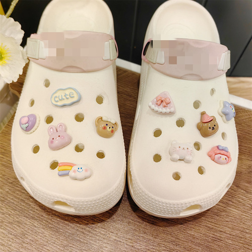Cute Cartoon Crocs Shoe Flower Transparent Bear Rabbit Rainbow Meteor Resin Removable Shoe Flower Slippers Decoration