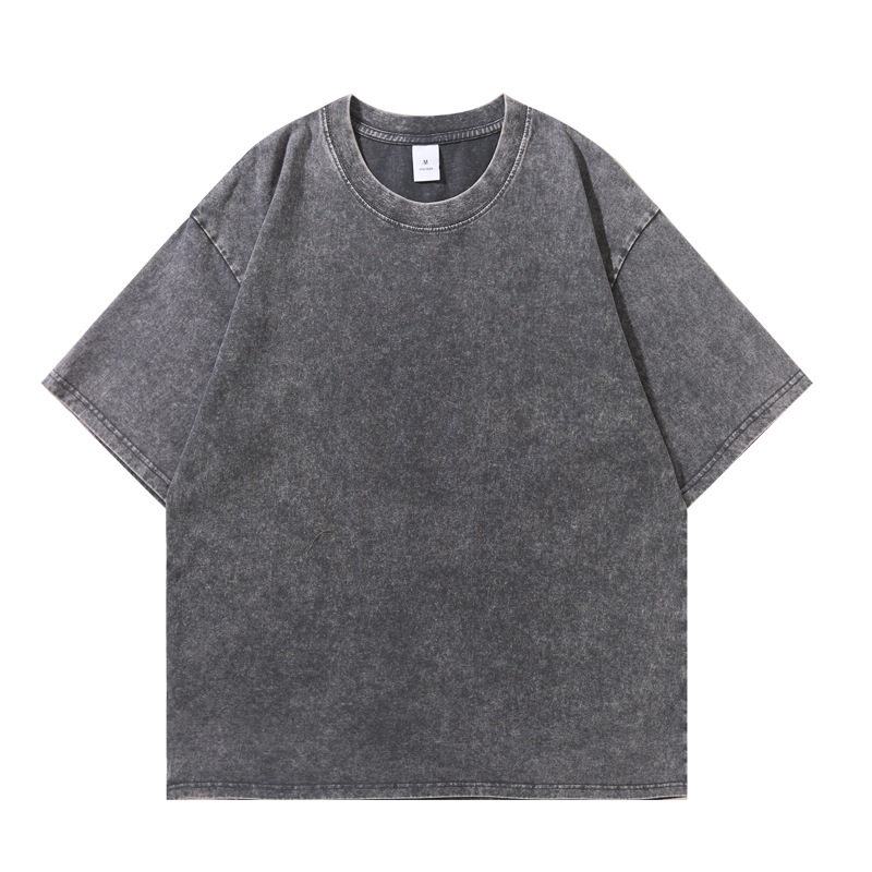 Pesado 240G algodón de manga corta cuello redondo suelto y desgastado algodón lavado de manga corta camiseta hombres y mujeres diseño retro americano