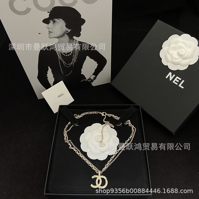 香奶奶家高品质双C圆形字母浮雕双层手链女镶钻项链女圆形耳钉女|undefined