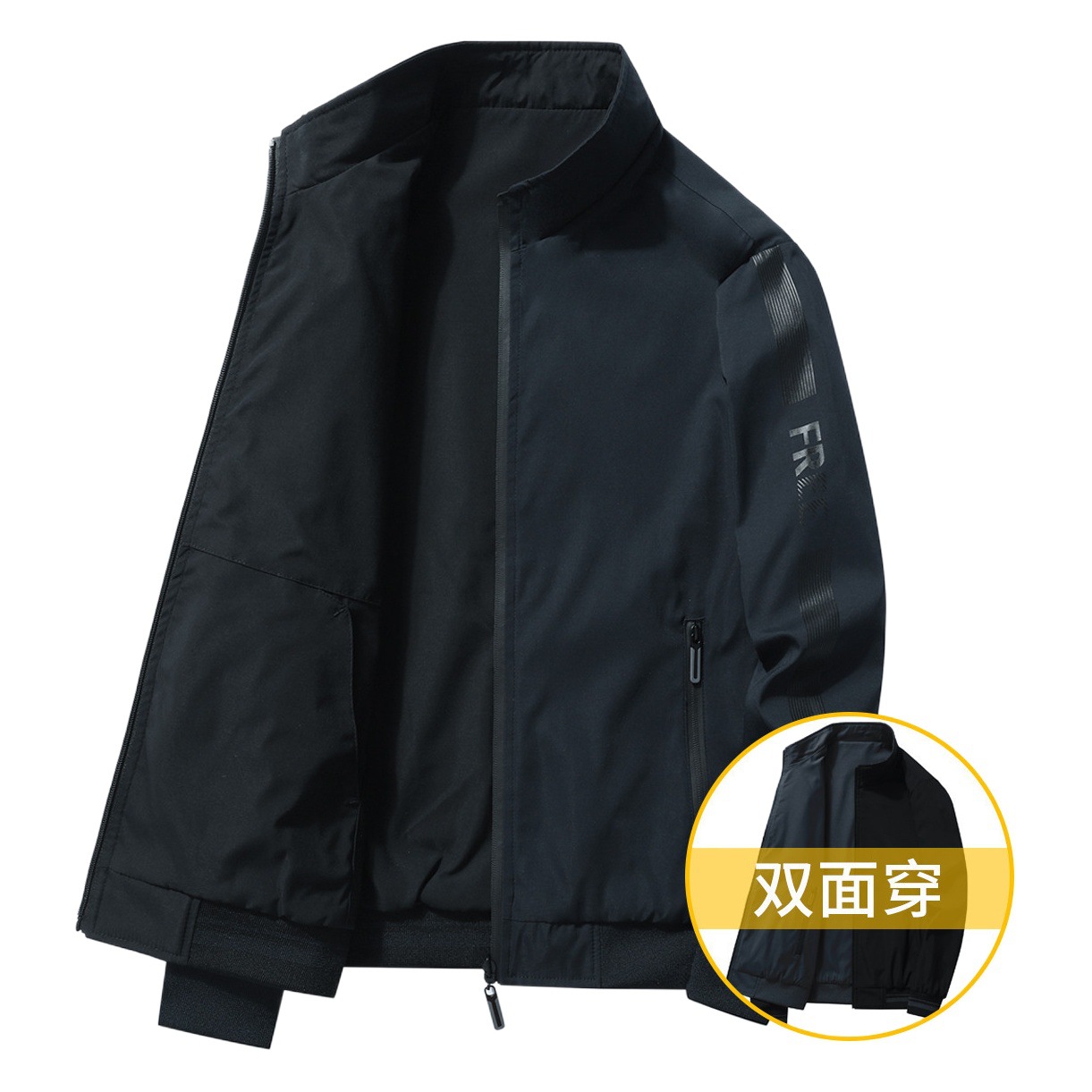 Chaqueta de primavera y otoño Chaqueta casual de mediana edad para hombre Chaqueta de otoño de negocios de doble cara para hombre Chaqueta de béisbol con cuello alto