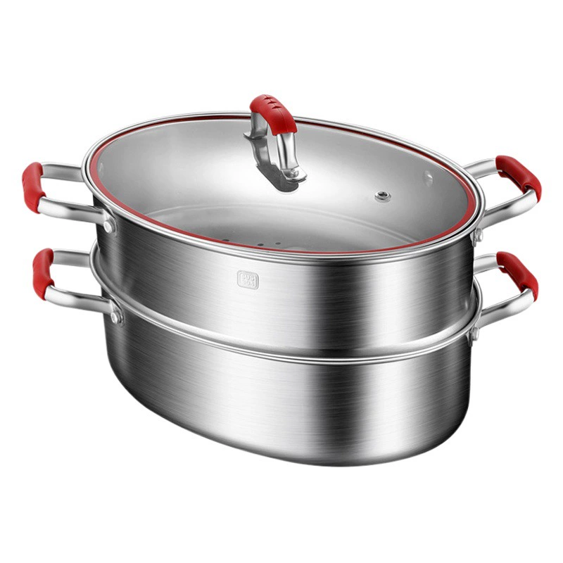 Пароварка для рыбы бытовой артефакт 304 нержавеющая сталь большой емкости большая пароварка индукционная плита Овальный рыбный горшок 2 слоя