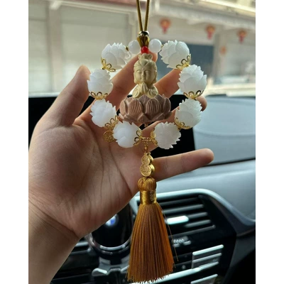 Buddha Good Luck Pendant: Car hanging - single-circle-golden-gourd-guanyin-golden