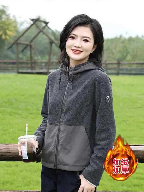 Color-Blocked Hooded Polar Fleece Jacket Women's Short Autumn and Winter New Style High-End Slimming Outer Top Color-Blocked Hooded Polar Fleece Jacket Women's Short Autumn and Winter New Style High-End Slimming Outer Top