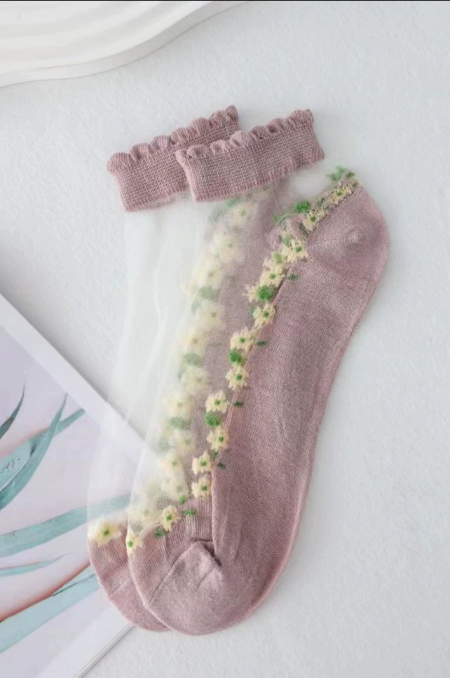Knee socks Japanese-style, breathable floral print, moisture-wicking, size 36–40