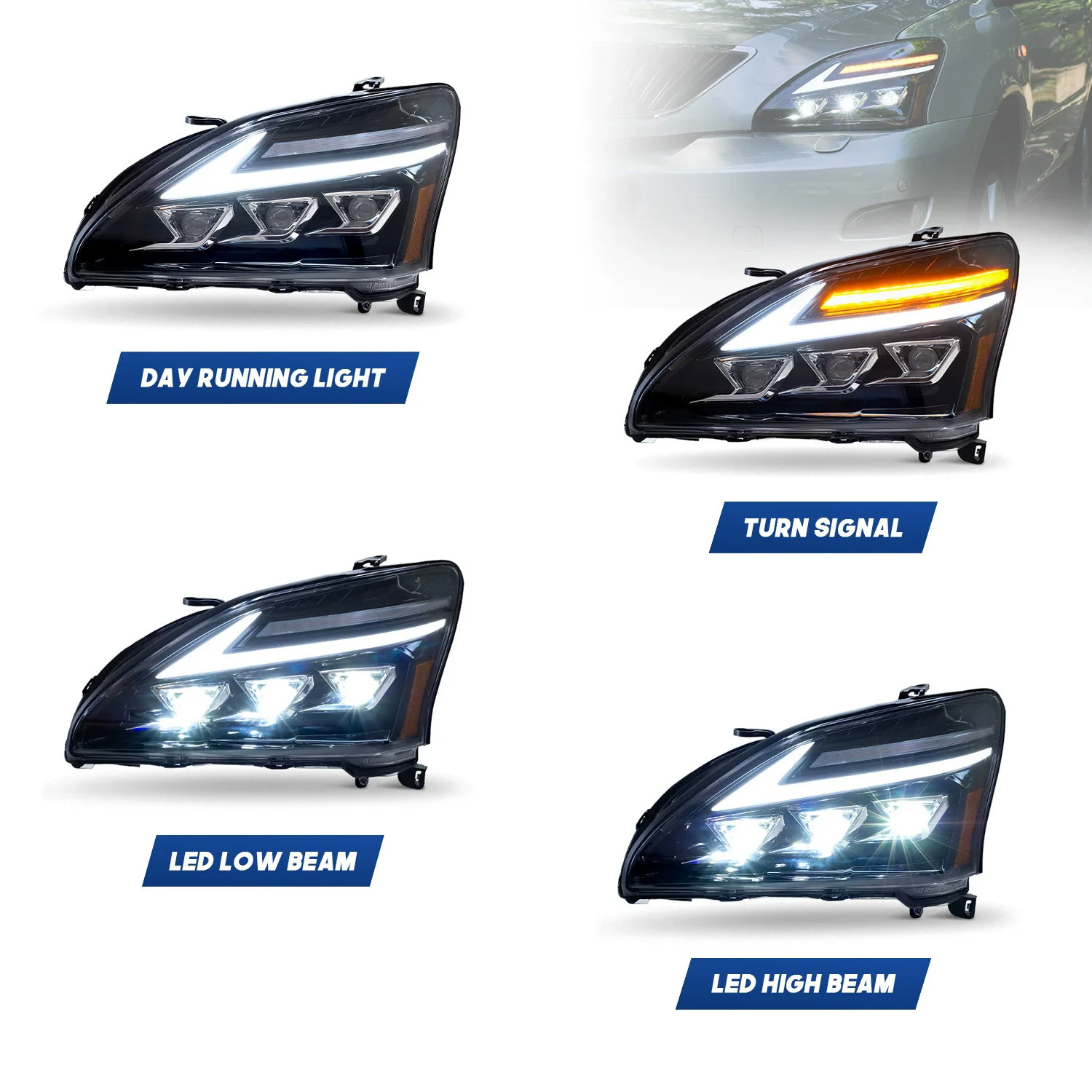 Aplicable a 03 - 08 Lexus RX conjunto de faro renovación LED luz diurna luz de dirección de flujo de agua lente faro