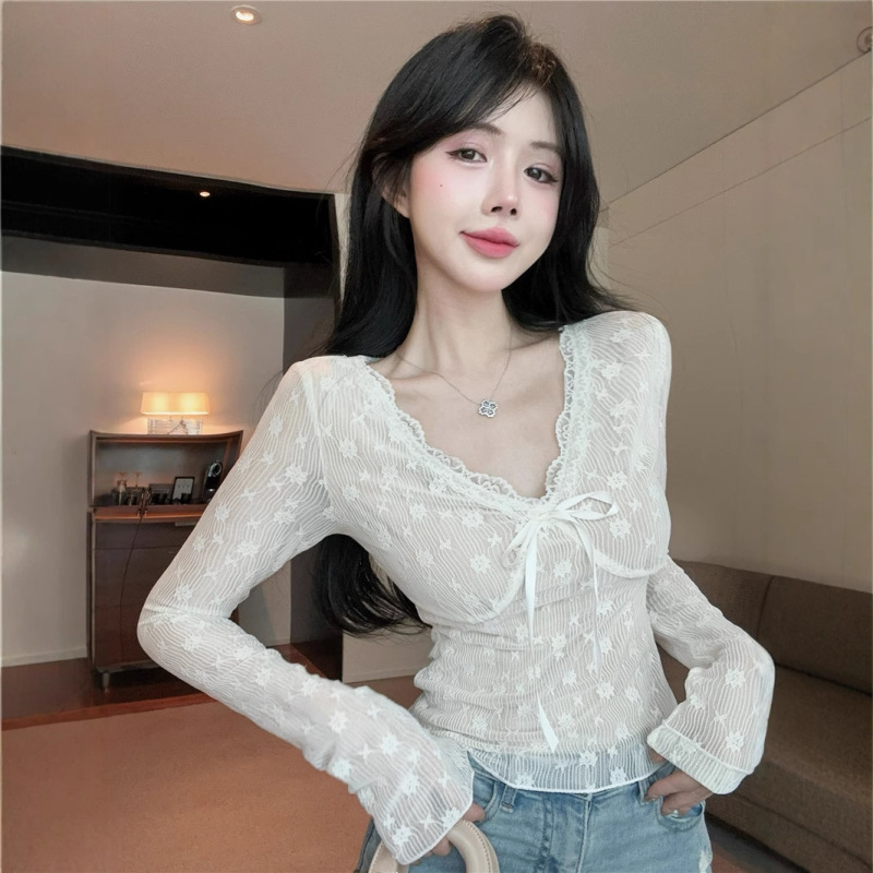 hollyii French Joker Design Niche Strap Lace Top Base Shirt Women's Autumn 2024 New