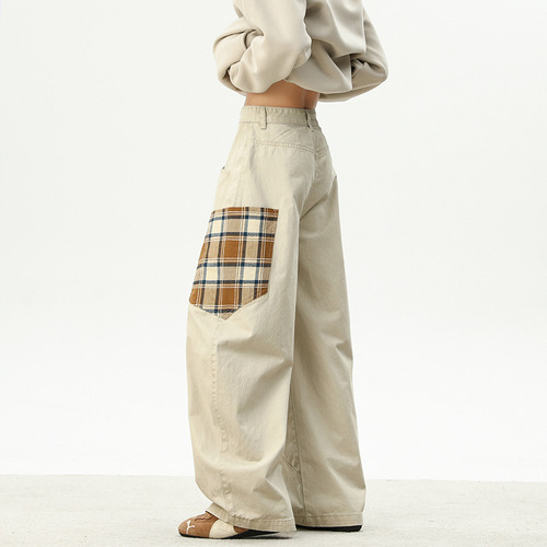 Men's Spring 2025 New Loose Straight Straight Casual Pants, Versatile Pure Cotton Checkered Pants