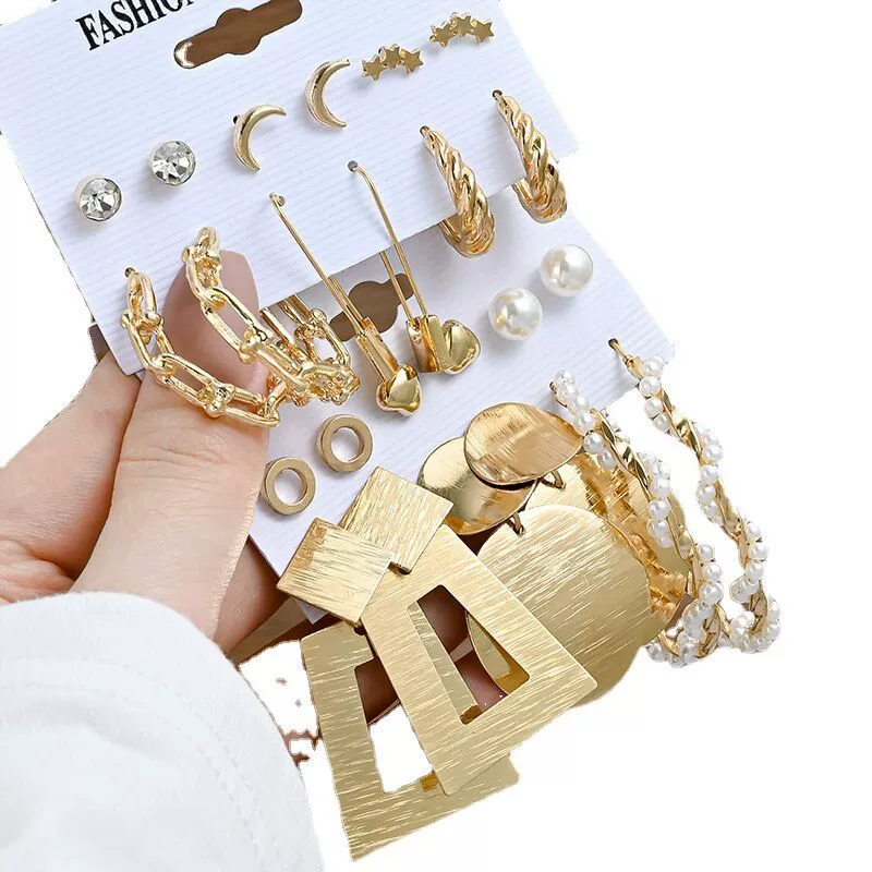 Metal Earrings Set, Retro Creative Design with Pigtail Hooks, Simple Elegant, Assorted Colors
