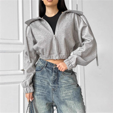 跨境欧美风女装速卖通INS爆款新品时尚麂皮绒长袖短卫衣夹克外套