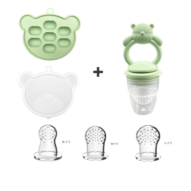 진한 녹색 - 곰이 물어뜯는 재미 + 보충식품 얼음 트레이 + 대, 중, 소 메쉬 백