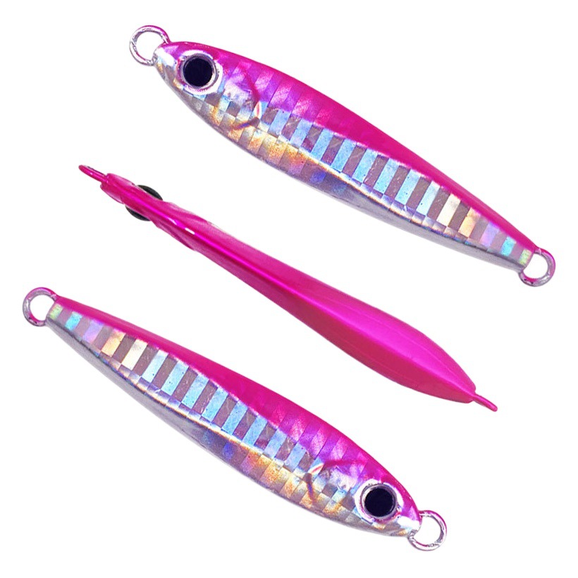 Placa de hierro plomo pescado luya cebo 10g-60g tiro largo Placa de hierro láser de cinco colores gancho único gancho de ranura de sangre pesca al aire libre al por mayor