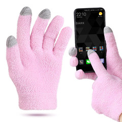 Feather yarn touch screen gloves for women winter warm thickened non-slip driving outdoor full finger gloves gel
