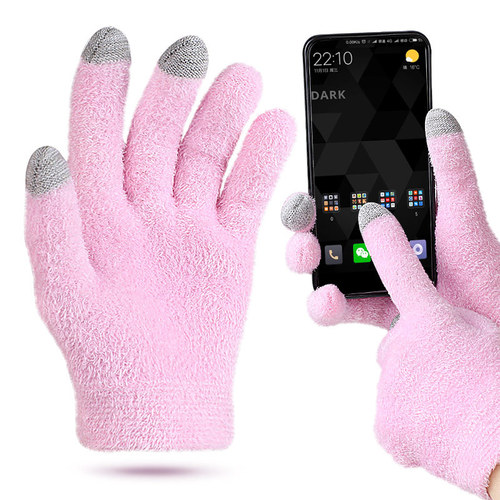 Feather yarn touch screen gloves for women winter warm thickened non-slip driving outdoor full finger gloves gel