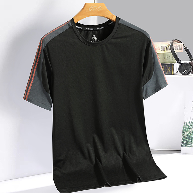 Camiseta de manga corta de seda de hielo de verano para hombres deportes delgados top de secado rápido camiseta coreana para hombres aire acondicionado transpirable al aire libre de manga corta