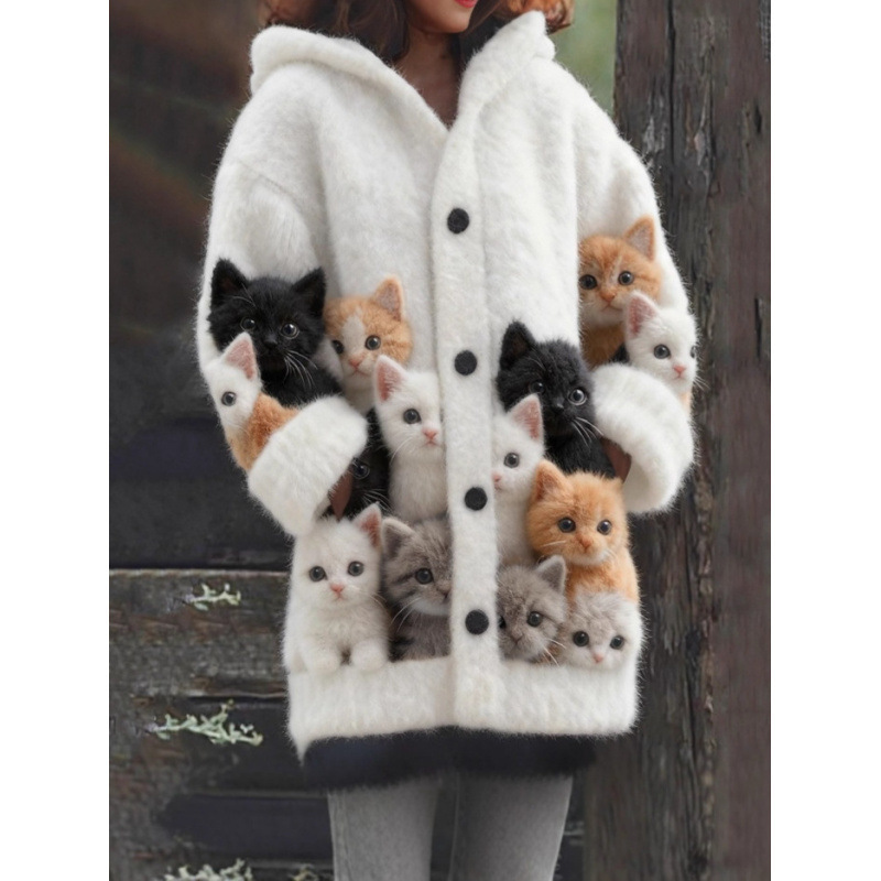 Foreign Trade Cross-Border Amazon Independent Site Foreign Trade New Style Cat Pattern 3D Printed Casual Sweatshirt Cape Jacket Foreign Trade Cross-Border Amazon Independent Site Foreign Trade New Style Cat Pattern 3D Printed Casual Sweatshirt Cape Jacket