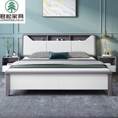 White solid wood bed 1.8-meter double bed modern minimalist 1.5m master bedroom home economical storage high box wedding bed